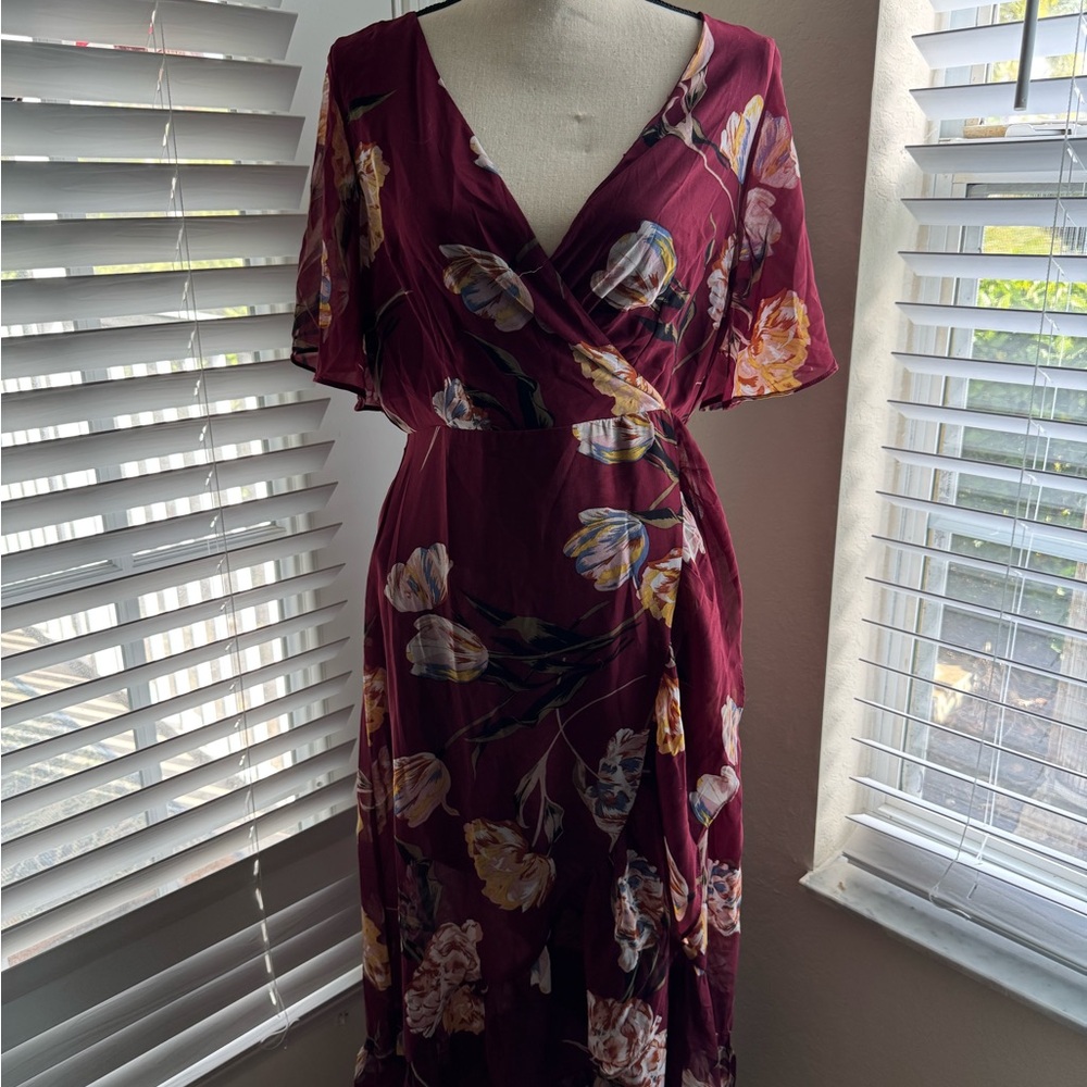 a new day Burgundy Floral Maxi Dress